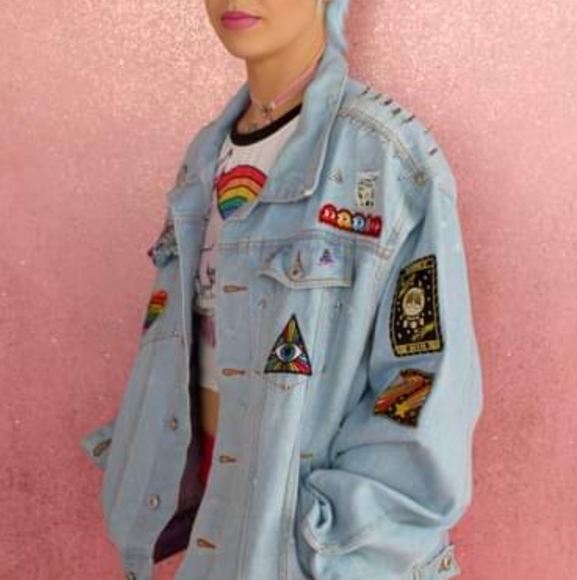 SOLD! LGBT illuminati denim custom jacket! Drops April 6th - Picture 2 of 16